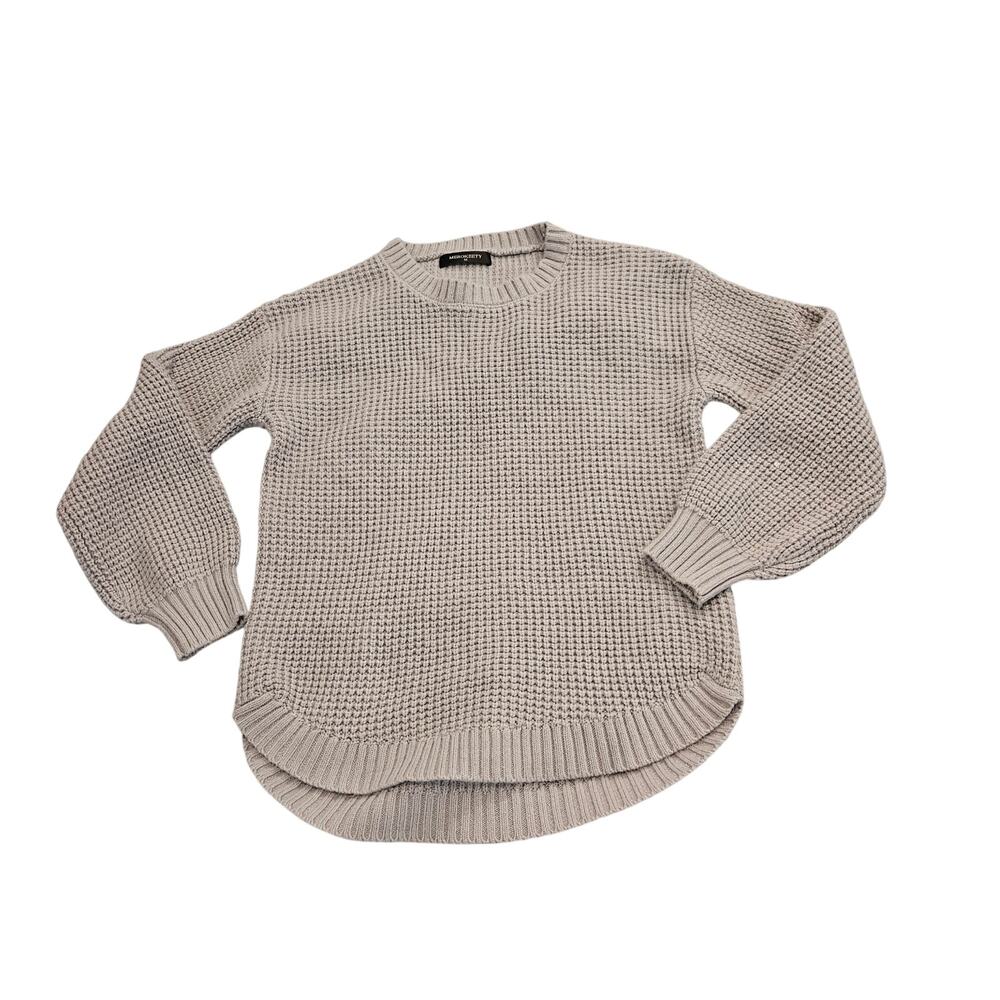 Merokeety Gray Waffle Knit Sweater Medium Chunky Cozy Pullover